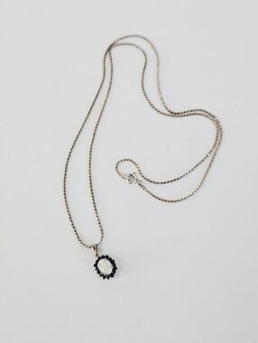 Vintage Monica Jain Sterling Silver Fire Opal & Sapphire Halo Pendant Necklace